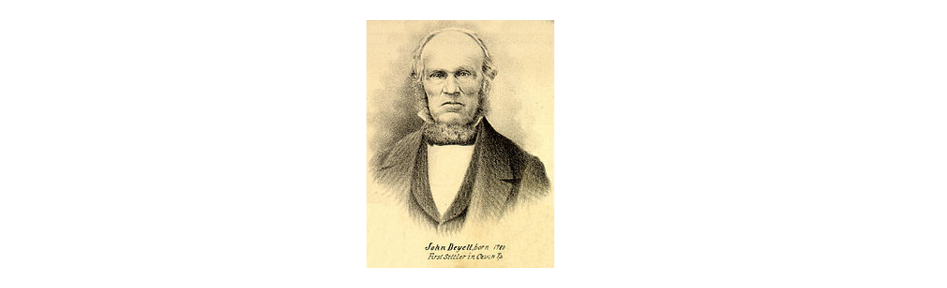 Sepia-toned engraved portrait of a bald, stern-looking man with sideburns in a dark suit, from a 19th-century illustration.