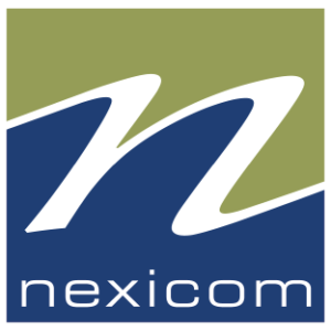 Nexicom logo: white stylized 'n' over olive top and dark blue bottom, with the word 'nexicom' beneath.